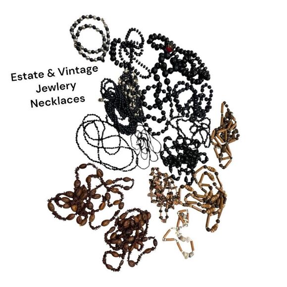 Estate Jewlery vintage neckaces and earrings Black Browns Beaded various styles - Picture 1 of 14